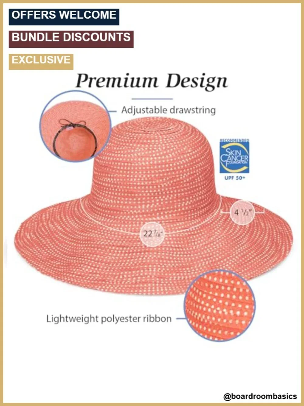 UPF 50+ Packable Adjustable Sun Hat with Wire Brim